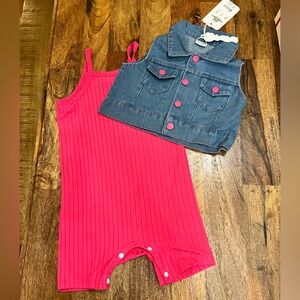 NWT bodysuit with sleeveless denim jacket. Size 18/24m